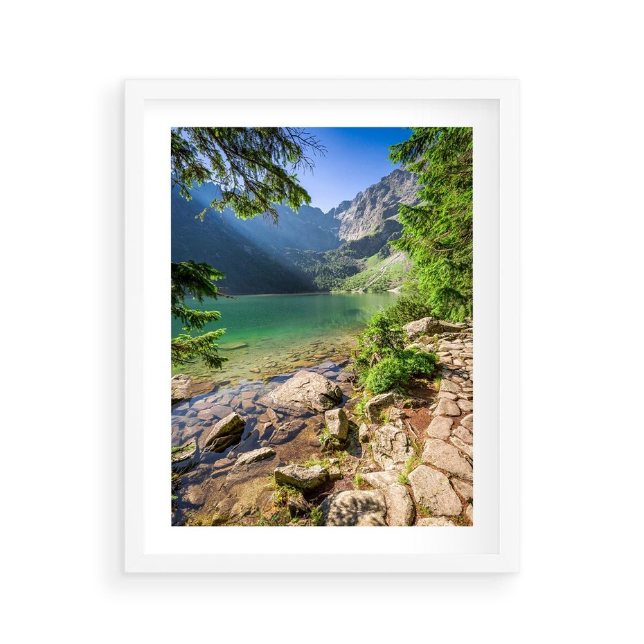 Plakat w ramie 40x50 - Mistyczna Przyroda - góry, jezioro - rama biała