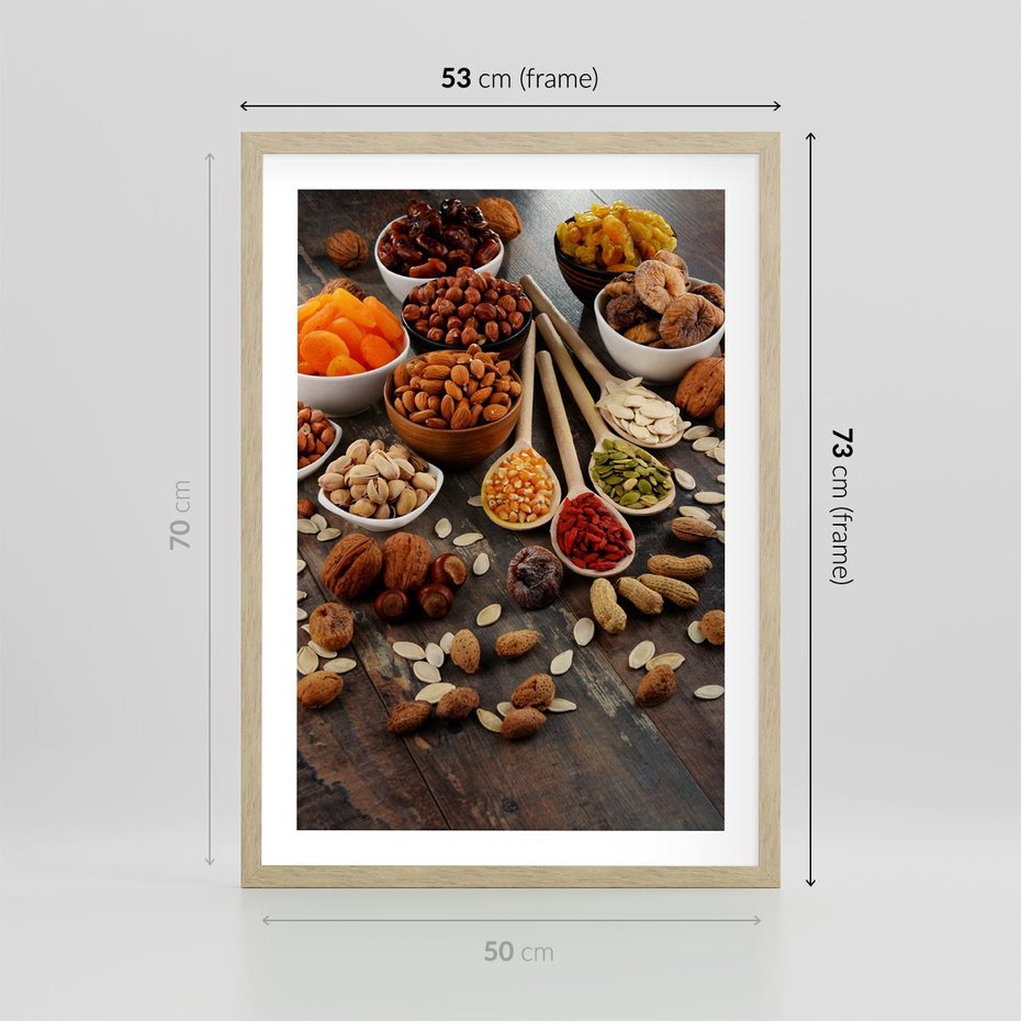 Plakat w ramie 50x70 - Szlachetne smaki kuchni - nasiona, bakalie - rama drewno