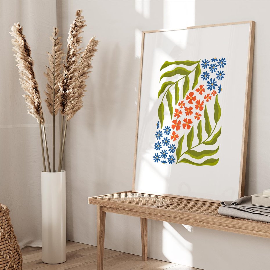 Plakat w ramie 40x50 - Splątane Granice - kwiaty, sztuka nowoczesna - rama drewno