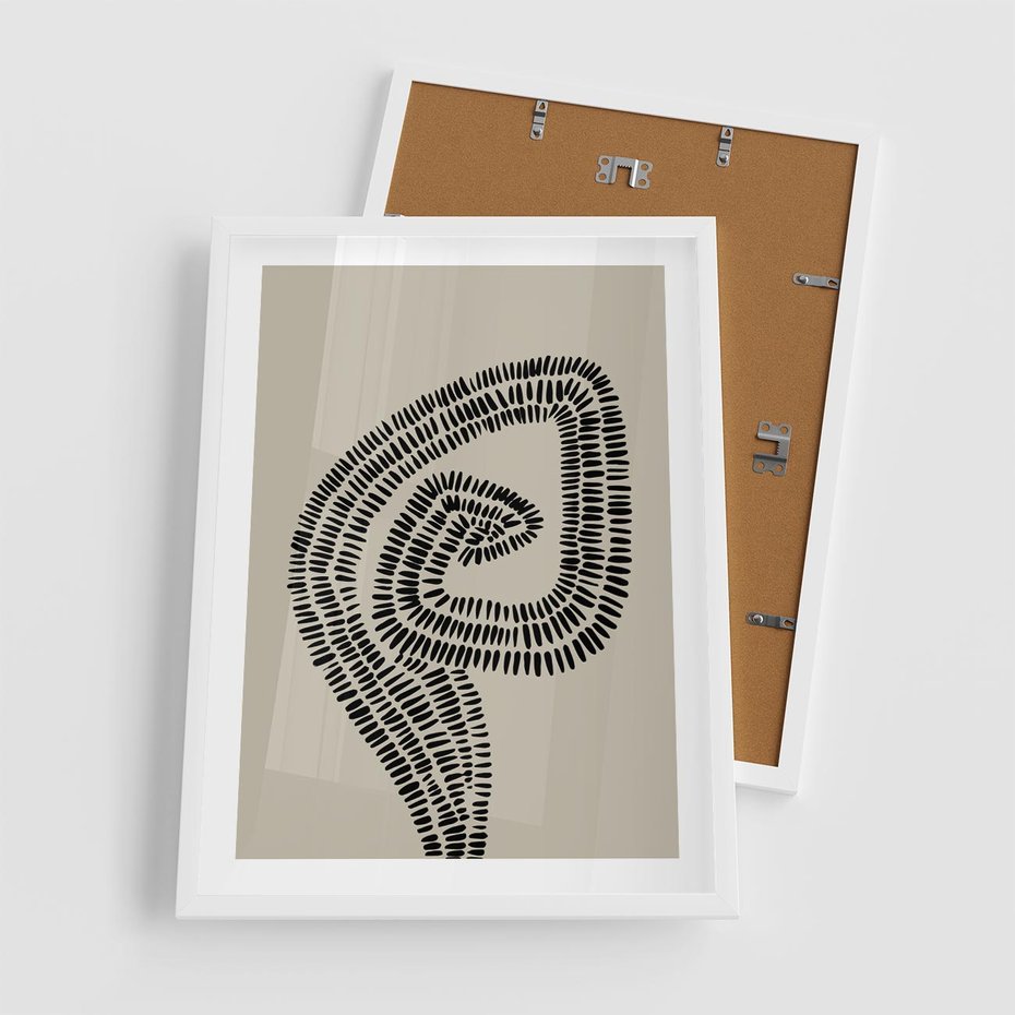 Plakat w ramie 50x70 - Nowoczesne Spektrum Wyobraźni - boho plakat, czarne kropki kreski - rama biała