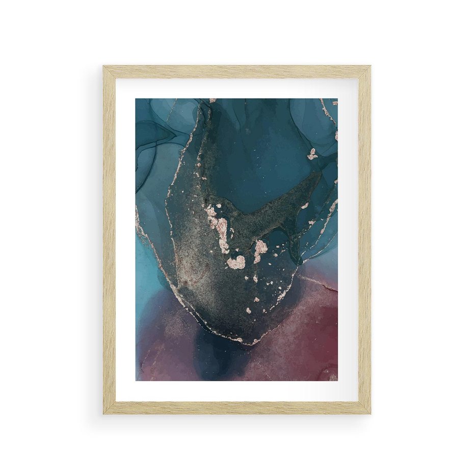 Plakat w ramie 30x40 - Luksusowy Kontrast - marmur, granat i fiolet - rama drewno