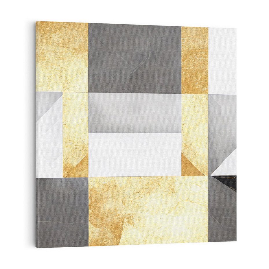 Obraz na płótnie 70x70 - Marmur w Geometrycznych Kształtach - geometryczne linie, złoto i szarość
