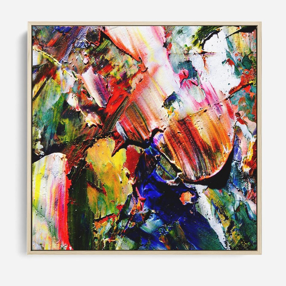 Obraz w ramie 80x80 - Szalejące ognie kolorów - abstrakcja, farby olejne - rama drewno