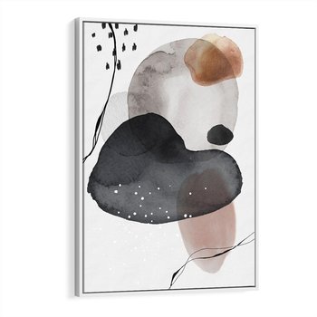 Obraz w ramie 70x100 - Impresje Harmonii - abstrakcyjne plamy akwarelowe, czarny szkic - rama biała