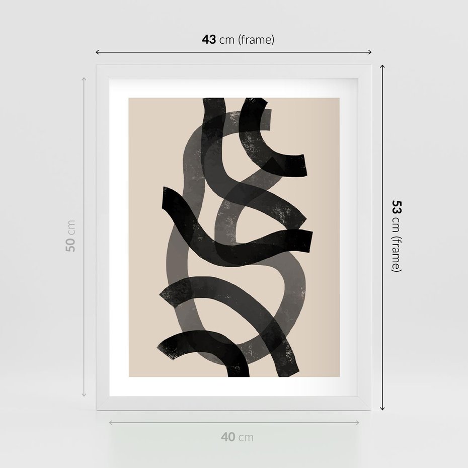 Plakat w ramie 40x50 - Strukturalne Odbicia Innowacji - zaplątane minimalistyczne linie, na bezowym tle - rama biała