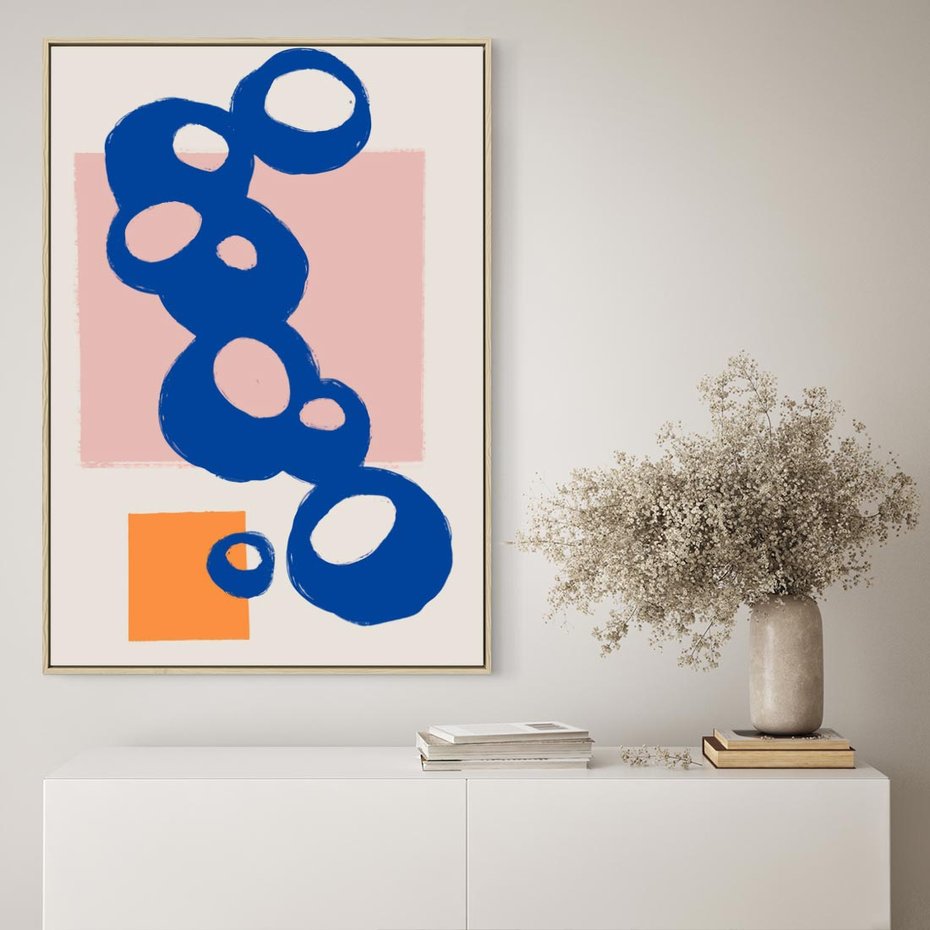 Obraz w ramie 50x70 - Migocące Plamiste Echa - abstrakcja, nowoczesny plakat - rama drewno