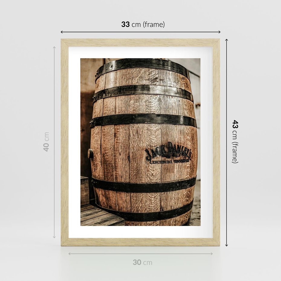 Plakat w ramie 30x40 - Rustykalna Whisky - beczka whiskey, jack daniel's - rama drewno