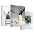 Zestaw obrazy w ramie 50x70 galeria - Eukaliptus, liście, tryptyk, skandynawski - rama biała