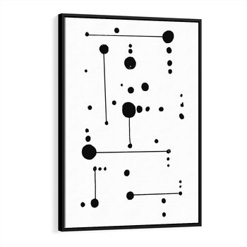 Obraz w ramie 50x70 - Nocne Zawirowania - abstrakcyjny plakat, czarne kropki i kreski - rama czarna