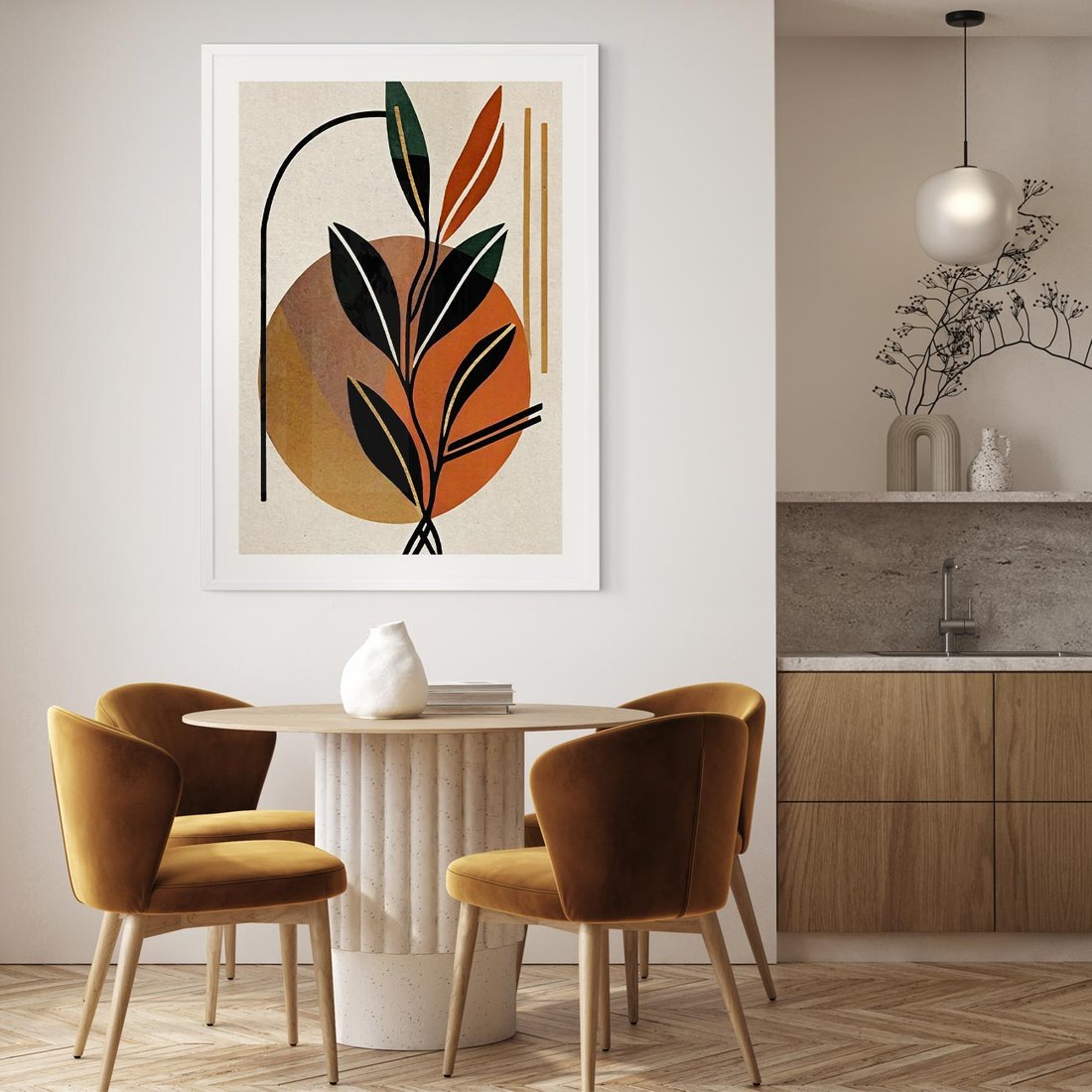 Plakat w ramie 30x40 - Boho Impulsy Kreatywności - boho obraz, abstrakcja - rama biała