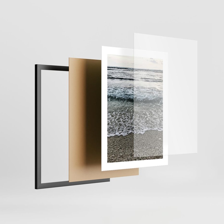 Plakat w ramie 30x40 - Spokojna Plaża - plaża, żwirek - rama czarna