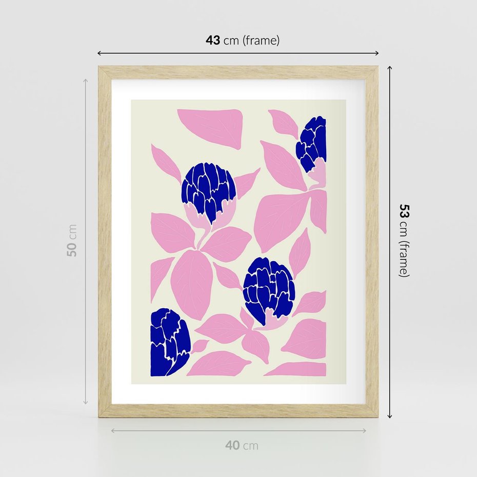 Plakat w ramie 40x50 - Impresje deszczu - nowoczesna kompozycja, kwiaty - rama drewno