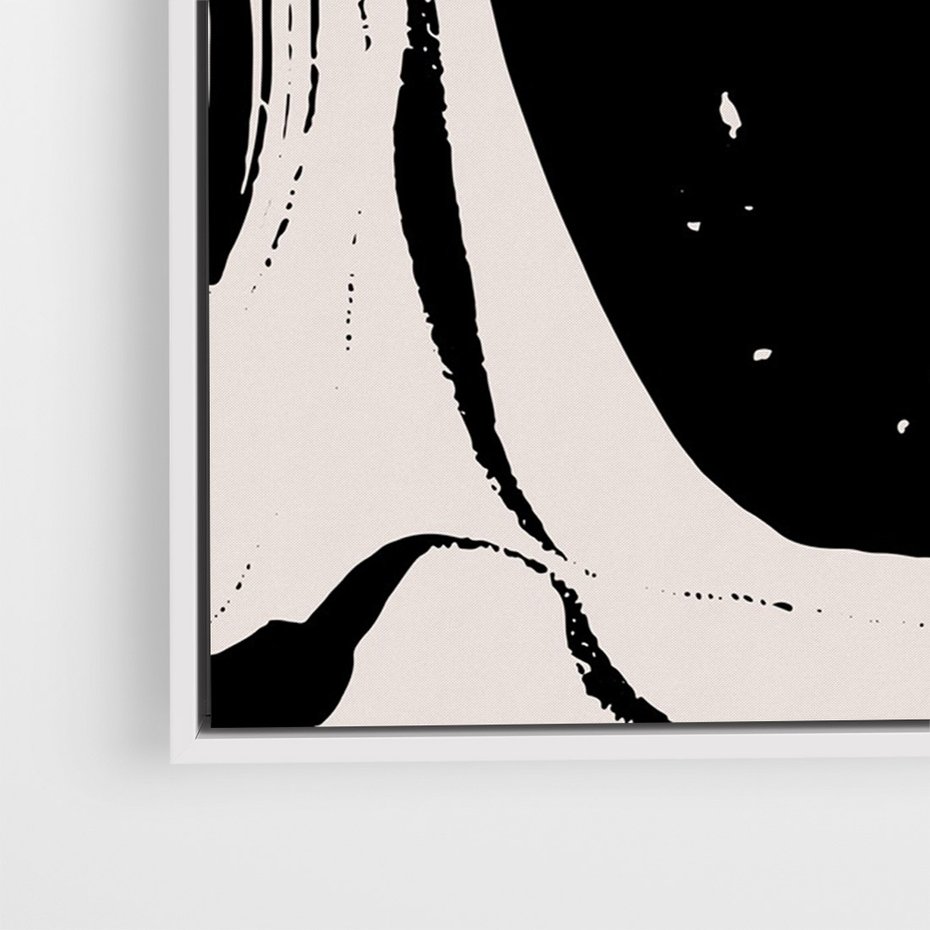 Obraz w ramie 70x100 - Wibracje w ciemnościach duszy - czarno biała abstrakcja, nieregularne rozmyte linie - rama biała