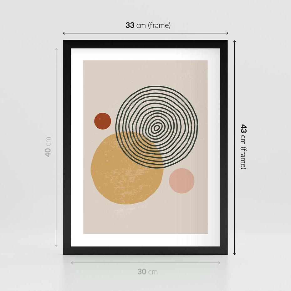 Plakat w ramie 30x40 - Boho Światło - abstrakcyjna sztuka, boho kształty - rama czarna