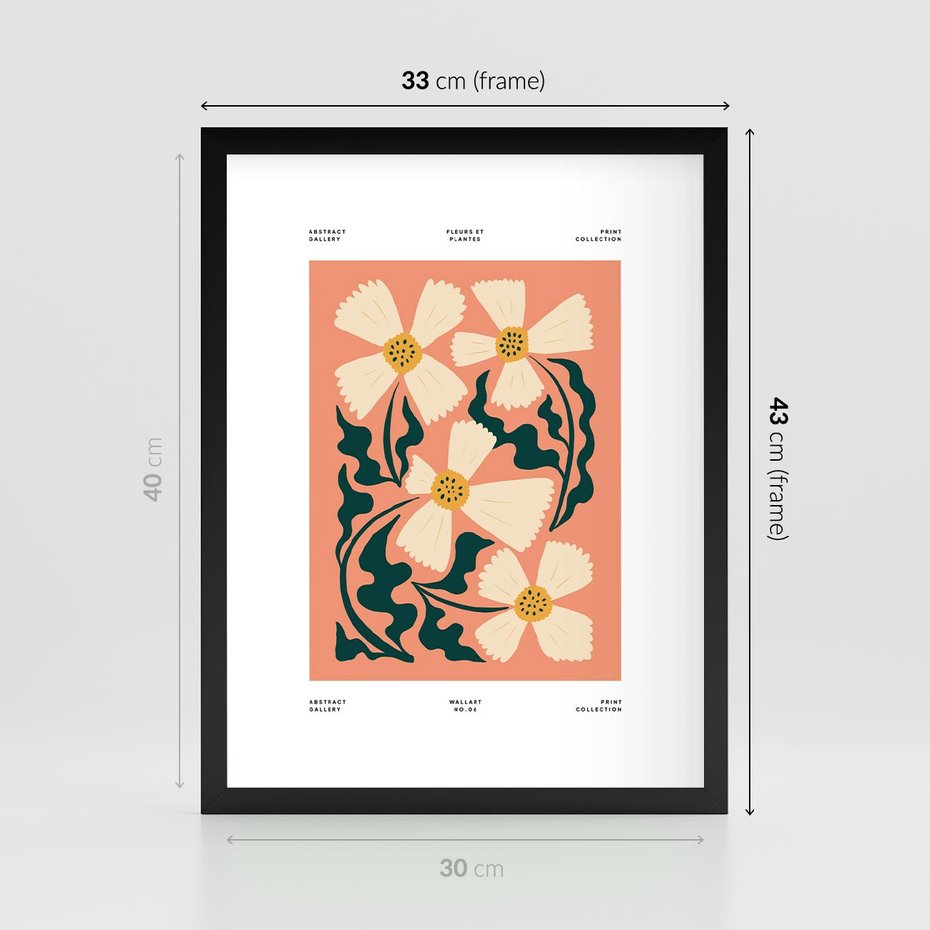 Plakat w ramie 30x40 - Refleksje w roślinnym odbiciu - kwiatowa kompozycja, minimalizm - rama czarna