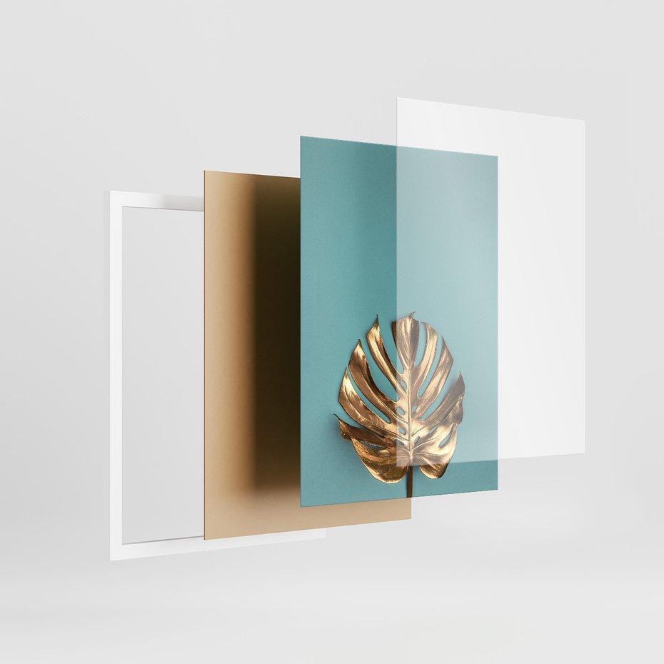 Zestaw obrazy w ramie 50x70 galeria - Złota, monstera, pastele - rama biała