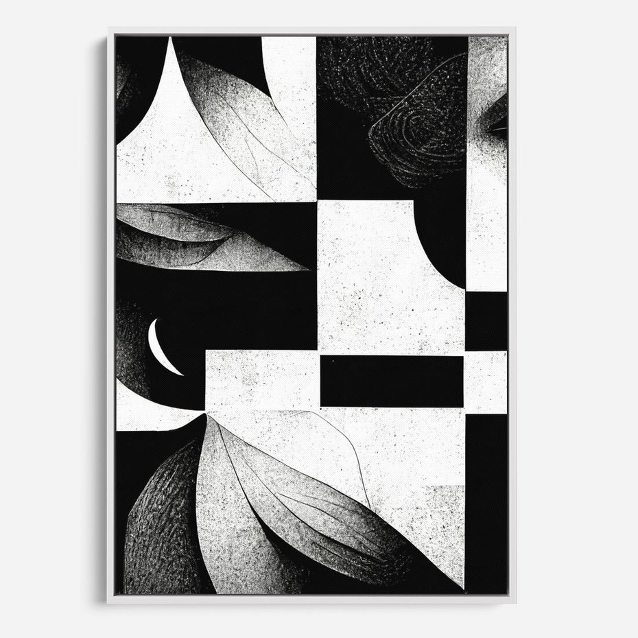 Obraz w ramie 50x70 - Harmonia świateł i cieni - abstrakcja czarno biała, geometria - rama biała