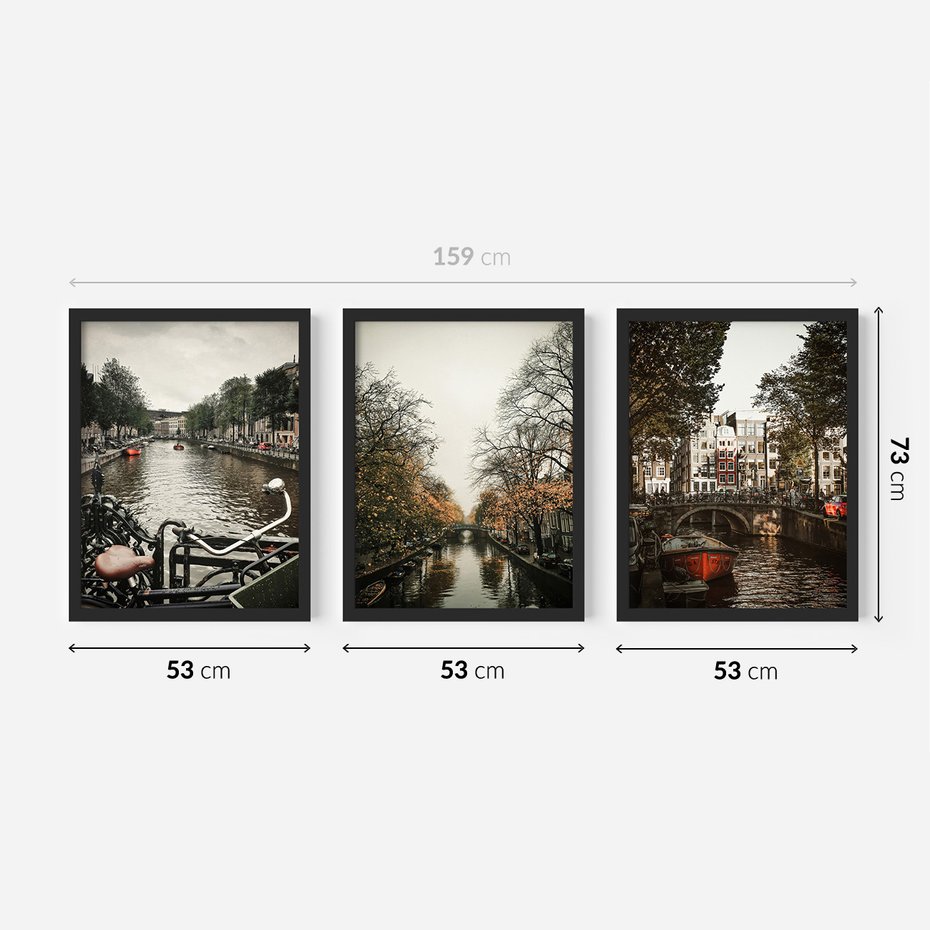 Zestaw obrazy w ramie 50x70 galeria - Kanały, miasto, woda, jesień - rama czarna