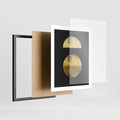 Plakat w ramie 40x50 - Migotliwe Przeniknięcia - złote koła, czarne tło - rama czarna