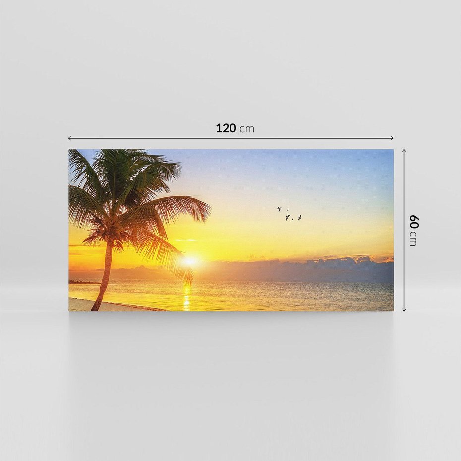 Obraz na płótnie 120x60 - Słońce, plaża i palmy: romantyczny zachód - plaża, zachód