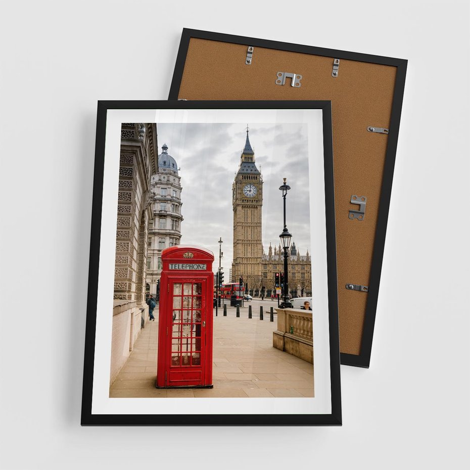Plakat w ramie 50x70 - Symbol Big Benu - Londyn, budka - rama czarna