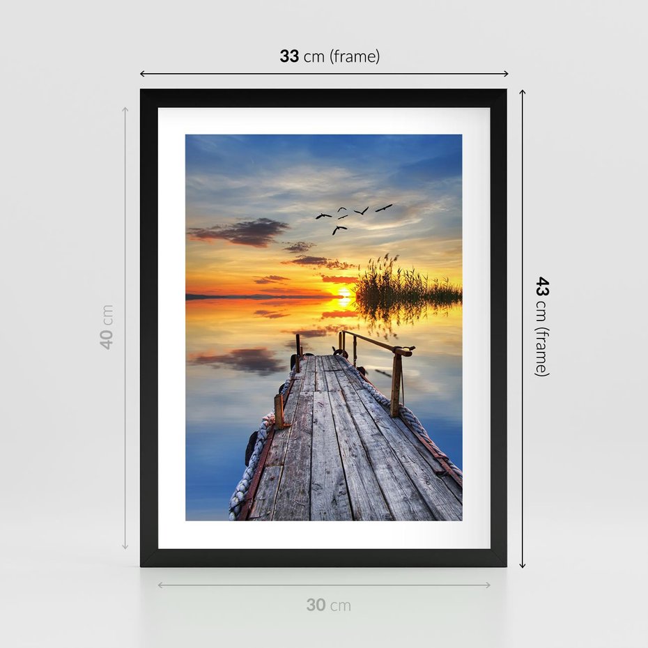 Plakat w ramie 30x40 - Zachód słońca na pomostach - zachód, słońca - rama czarna