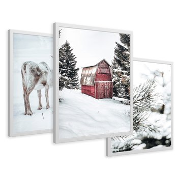 Zestaw obrazy w ramie 50x70 galeria - Zimowy, widok, renifer - rama biała
