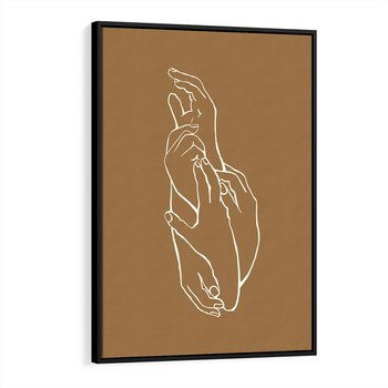 Obraz w ramie 50x70 - Splecione Dłonie - szkic, minimalizm - rama czarna