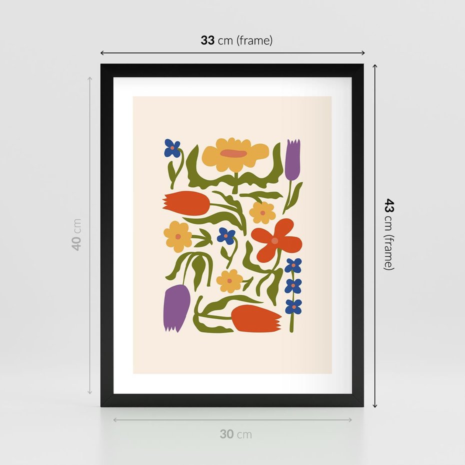 Plakat w ramie 30x40 - Minimalistyczna Harmonia - kwiaty, sztuka nowoczesna - rama czarna