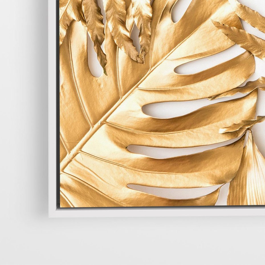 Obraz w ramie 50x50 - Monstera Złote Liście - monstera, złote - rama biała