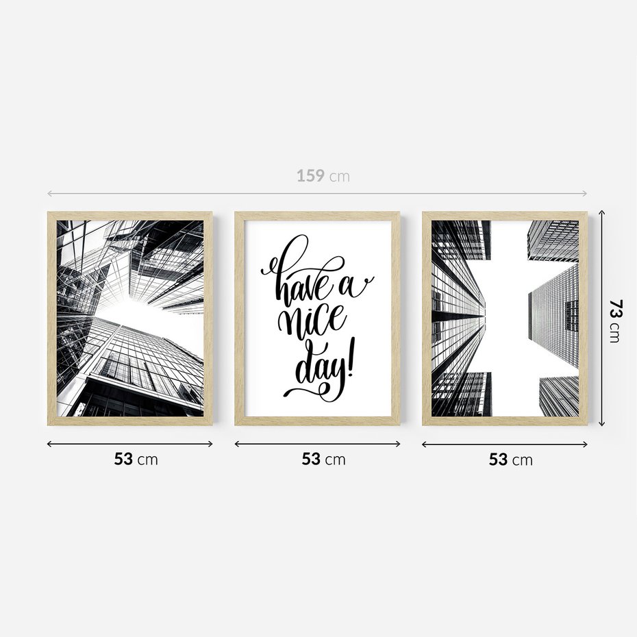 Zestaw obrazy w ramie 50x70 galeria - Nowoczesny, minimalizm, cytat, typografia - rama drewno