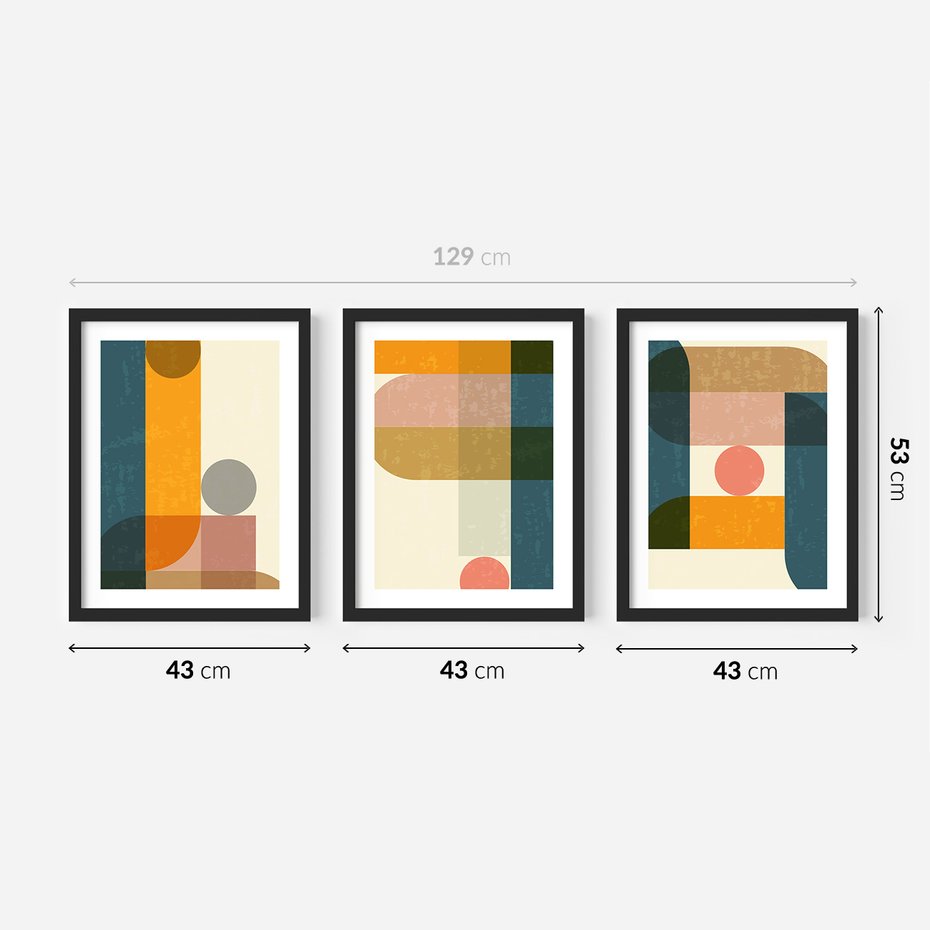 Zestaw obrazy w ramie 40x50 galeria - Retro, kolorowe, geometryczne - rama czarna