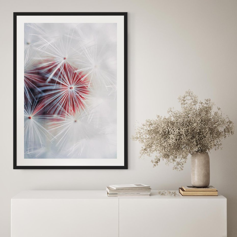 Plakat bez ramy 21x30 - Minimalistyczna Delikatność - zbliżenie, dmuchawce