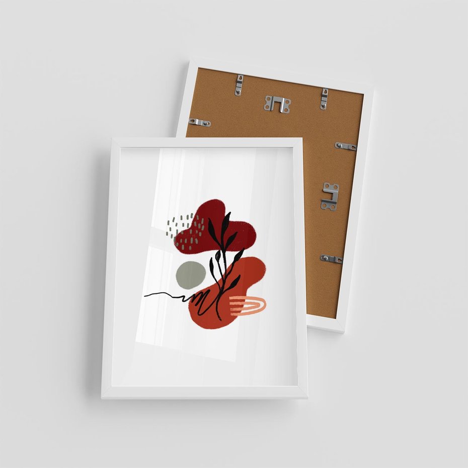 Plakat w ramie 30x40 - Migocące Kształty Liści - bstrakcyjna sztuka, boho kształty - rama biała