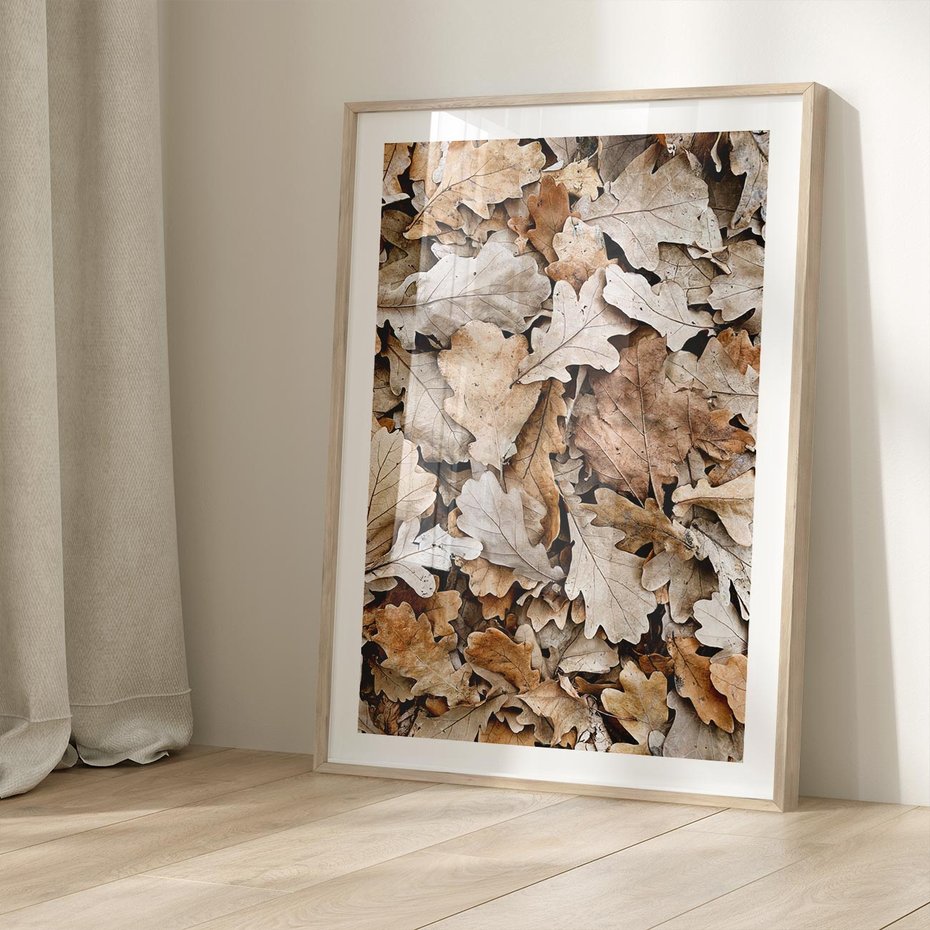 Plakat w ramie 30x40 - Nostalgiczny Pejzaż - suche liście, jesień - rama drewno