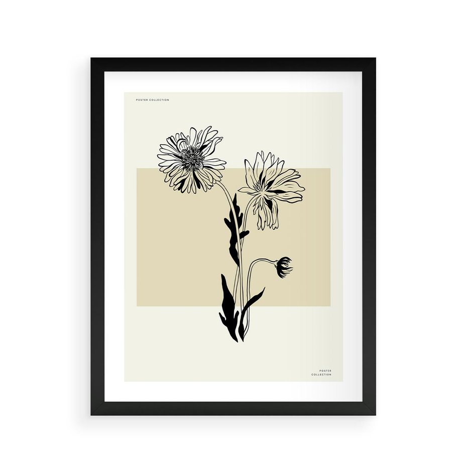 Plakat w ramie 40x50 - Kwiatowe Płótno - kwiaty, typografia - rama czarna