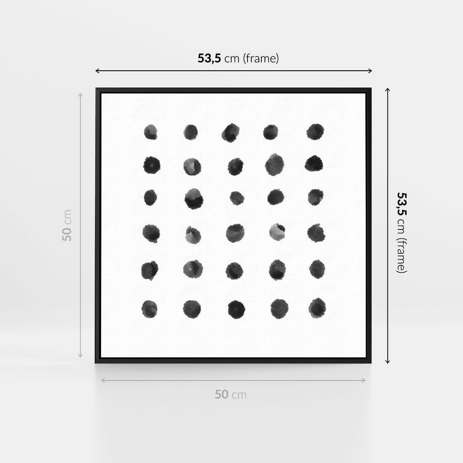 Obraz w ramie 50x50 - Boho Sztuka Wolości - minimalistyczny plakat, czarne kropki na białymtle - rama czarna