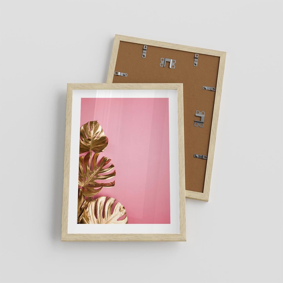 Plakat w ramie 30x40 - Luksusowa Elegancja - złote, liście - rama drewno