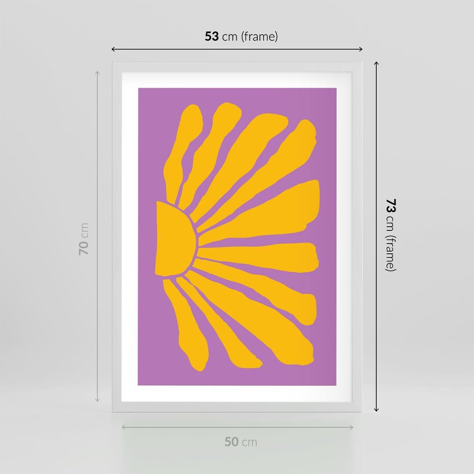 Plakat w ramie 50x70 - Podróżne Kontury - abstrakcyjny plakat, intensywne różowe tło - rama biała