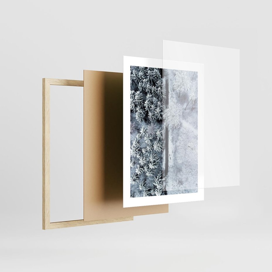 Plakat w ramie 30x40 - Ujęcie Zimowej Szosy - zima, śnieg - rama drewno
