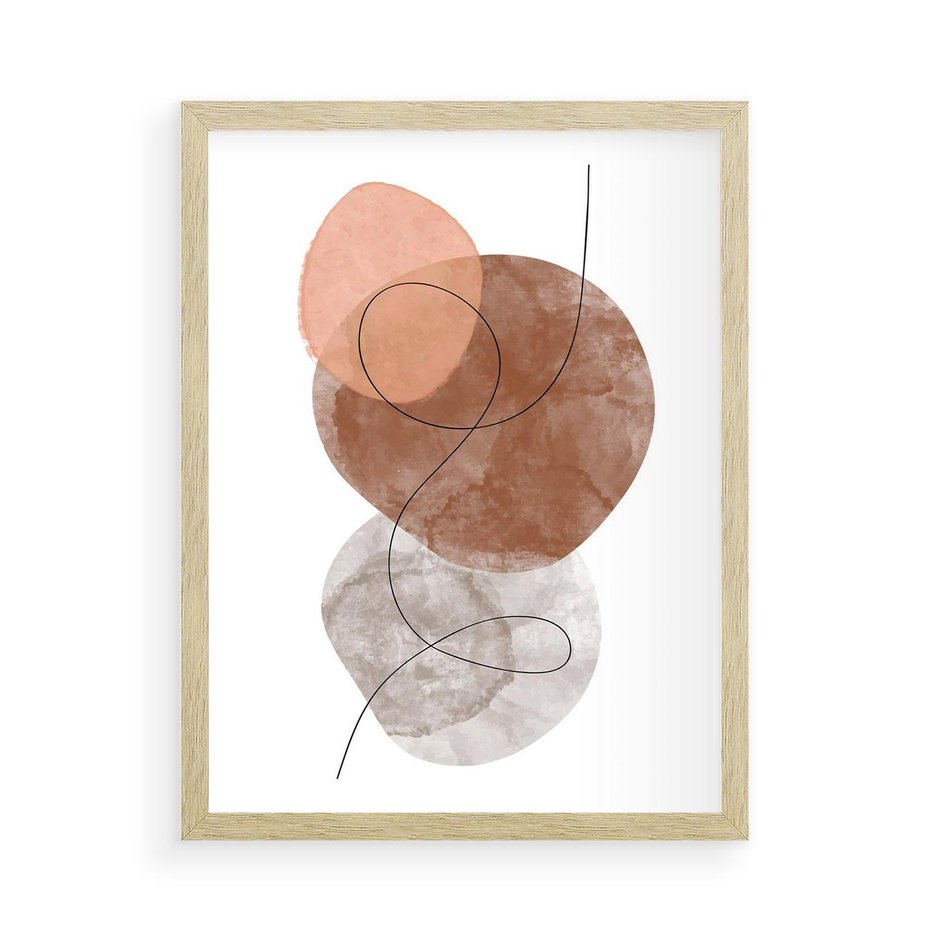 Plakat w ramie 50x70 - Brązowe Akwarelowe Zawirowania - abstrakcja, brązowe akwarelowe plamy - rama drewno