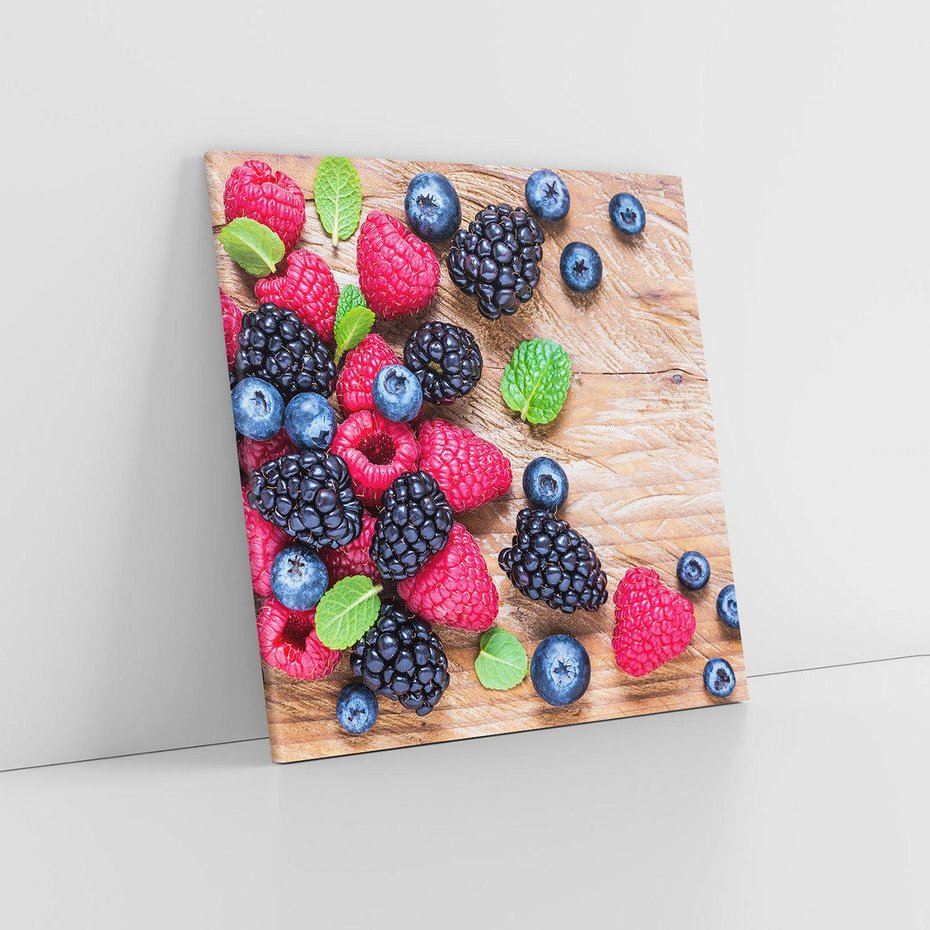 Obraz na płótnie 30x30 - Smak malin i borówek - owoce, leśne