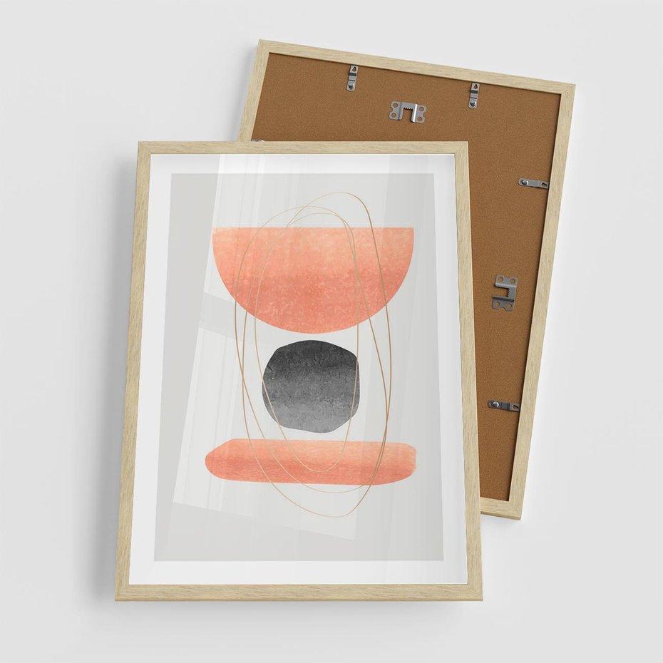 Plakat w ramie 50x70 - Abstrakcyjne Plamy z Złotymi Liniami - abstrakcja, boho plamy - rama drewno