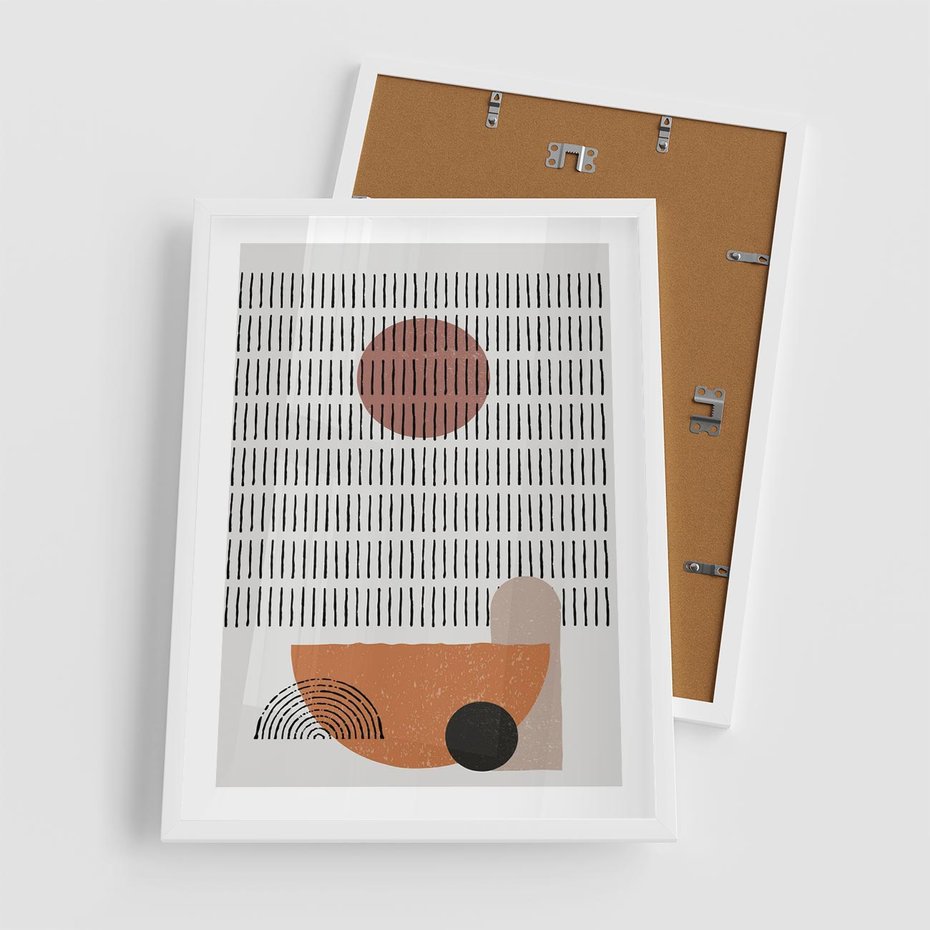Plakat w ramie 50x70 - Symetria w Stylu Mid-Century - minimalistyczny obraz, mid-century styl - rama biała