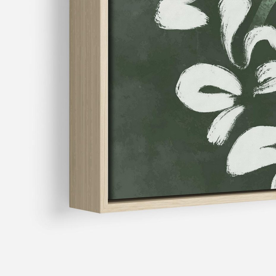 Obraz w ramie 50x50 - Rozkwitające Zielone Gałęzie - abstrakcyjne delikatne zielone linie, podobne do gałęzi kwiatów - rama drewno