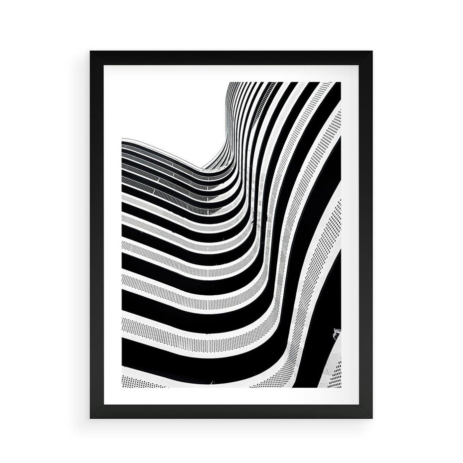 Plakat w ramie 50x70 - Nowoczesność w Monochromii - nowoczesna architektura, czarno białe zdjęcie - rama czarna