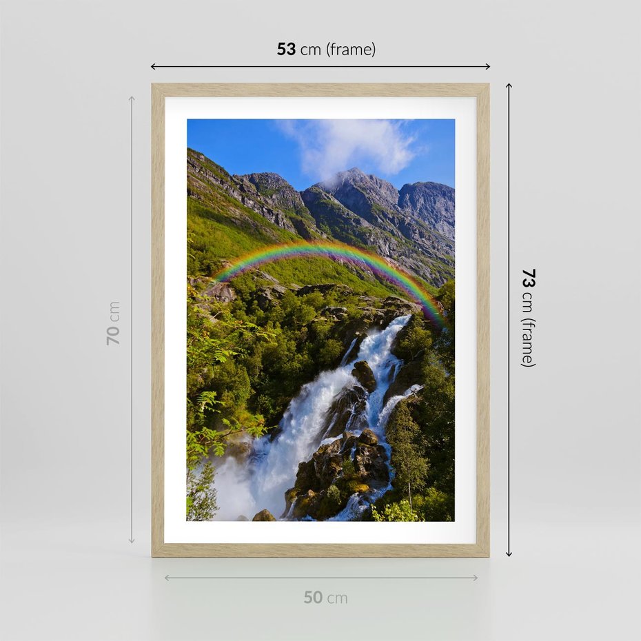 Plakat w ramie 50x70 - Tęczowe góry - harmonia kolorów - tęcza, góry - rama drewno