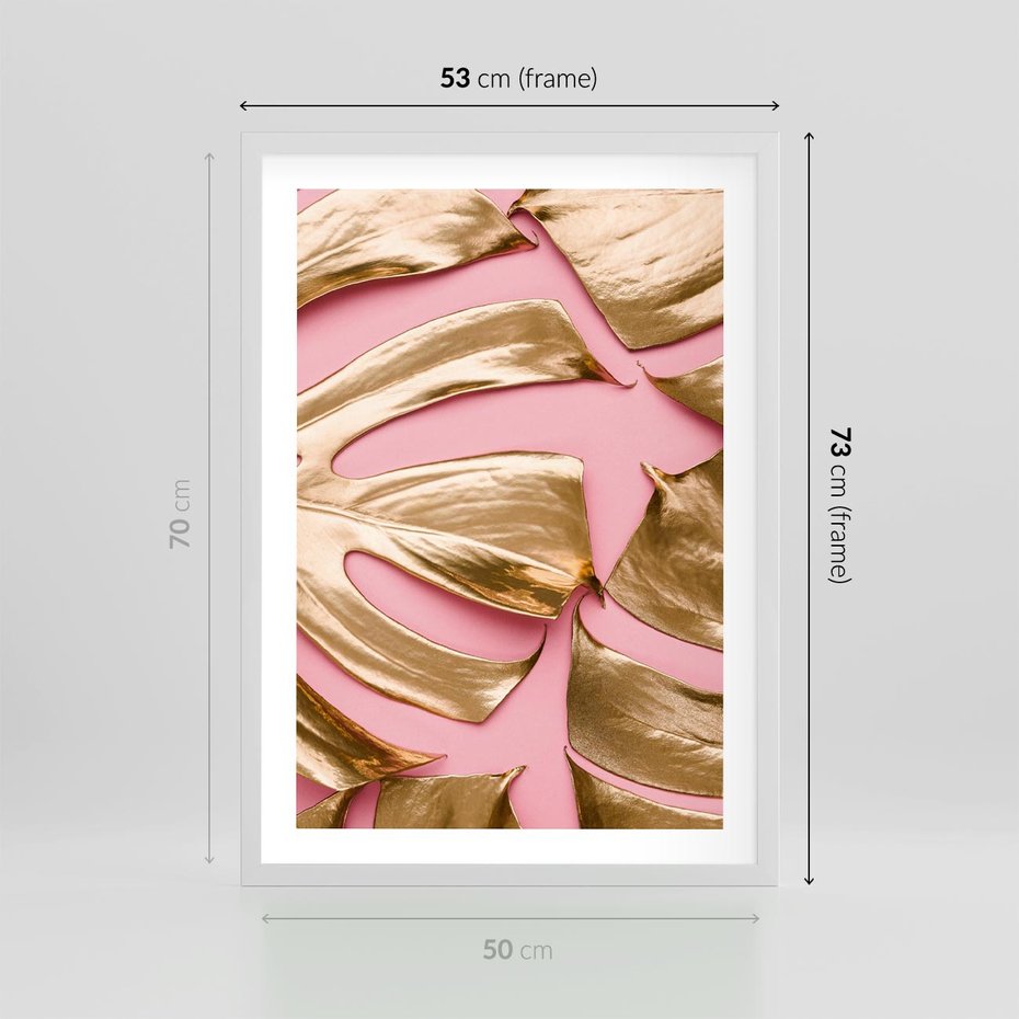 Plakat w ramie 50x70 - Przyjemność w Naturze - złote, liście - rama biała