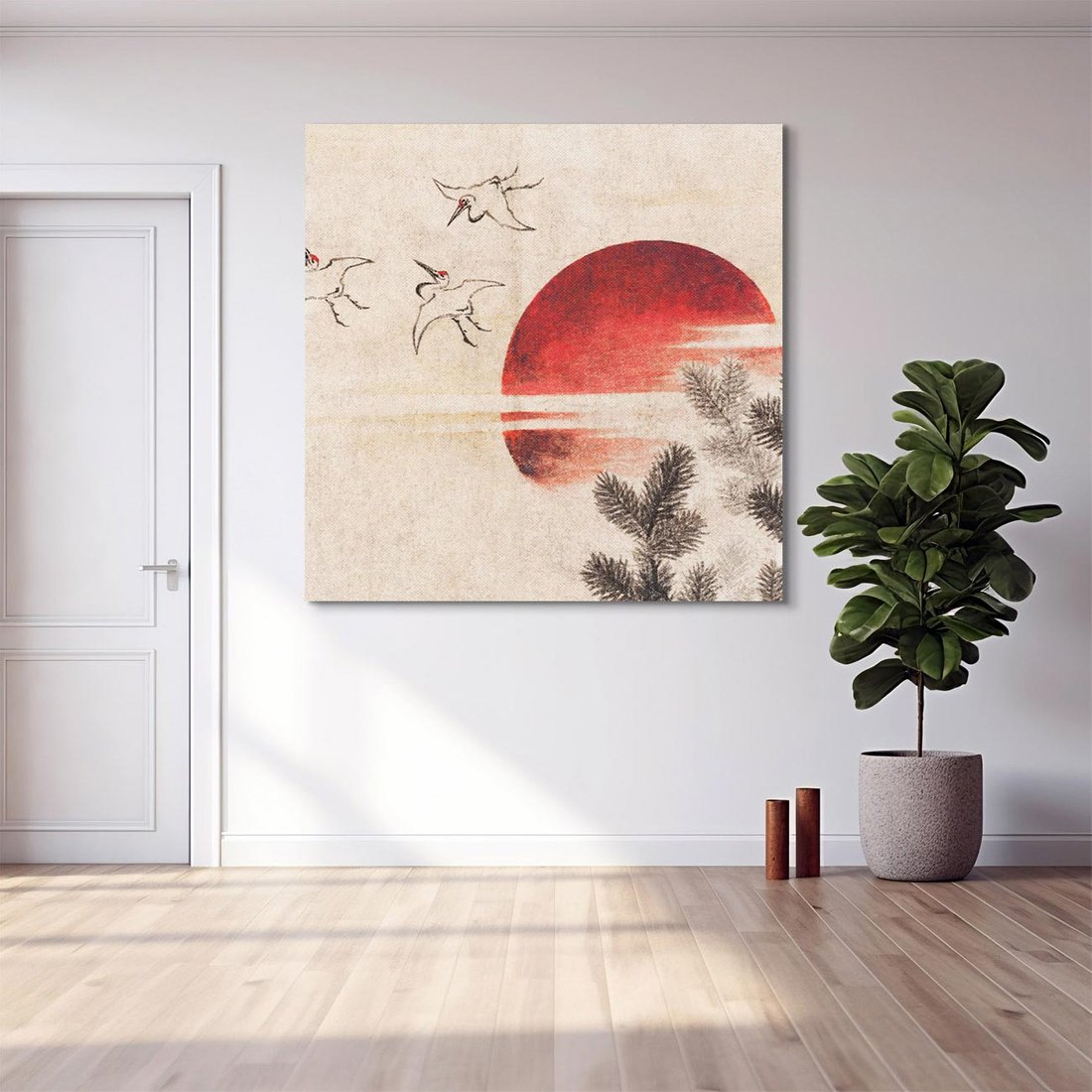 Obraz na płótnie 40x40 - "Birds and sunset" Katsushiki Hokusai - Reprodukcja - reprodukcja, obraz na płótnie