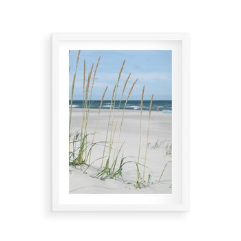 Plakat w ramie 50x70 - Przytulna Śródziemnomorska Trawa - plaża, trawy - rama biała
